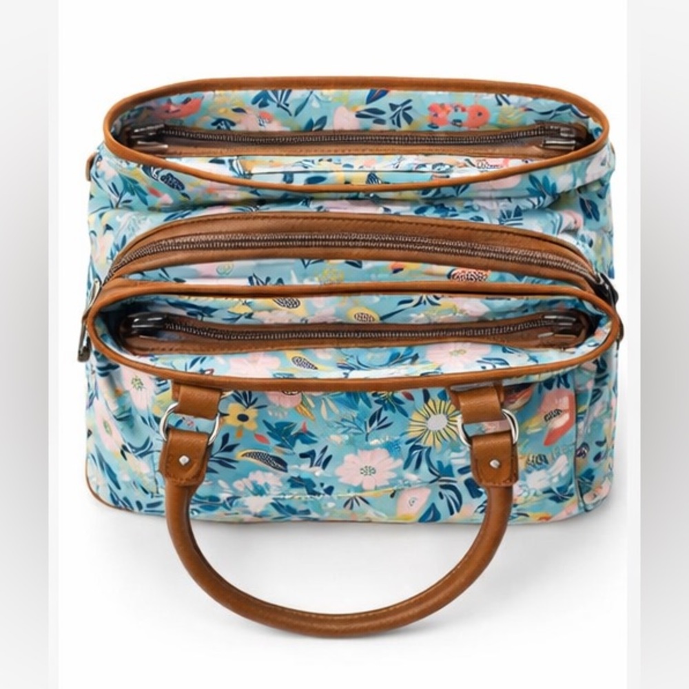 Lily Bloom Blue Floral Tote with Brown Handles - Picture 3 of 3